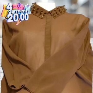 In style sheer spiked collar button down blouse size Mcolor brown